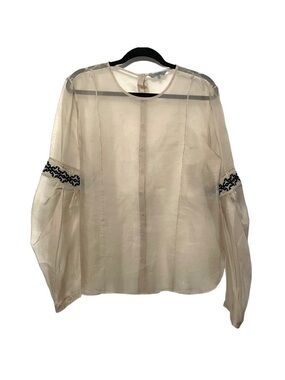 MAIYET Sheer Applique Button Back Chiffon Blouse L